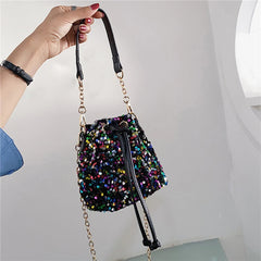 Sequin String Bucket Handbag Tote Ladies Shoulder Bag Girls Crossbody Bag