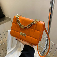 Purple Leather Crossbody Bag Plaid Shoulder Bag Chain Handle Small Oran...