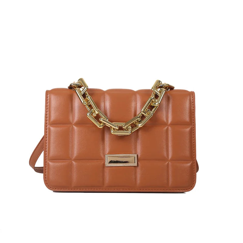 Purple Leather Crossbody Bag Plaid Shoulder Bag Chain Handle Small Oran...