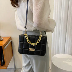 Purple Leather Crossbody Bag Plaid Shoulder Bag With Chain Handle
