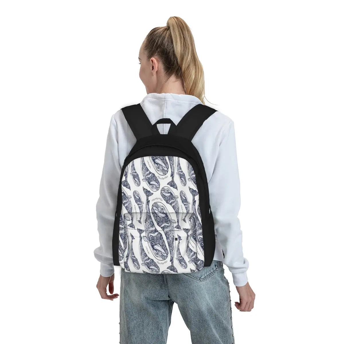 Pypmy Right Whale Backpacks Men's and Women's Plain Backpack with Zip Pockets