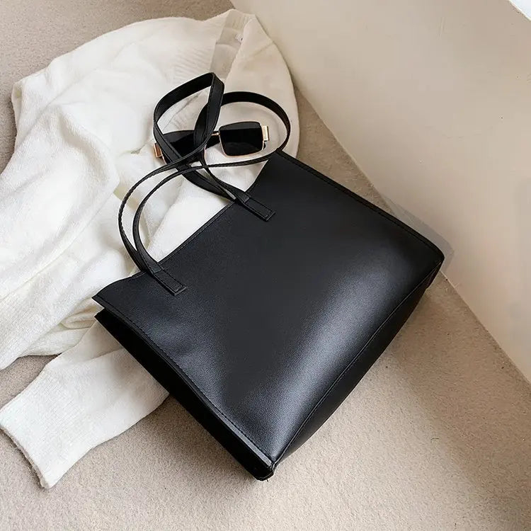 Large-Capacity Women's Shoulder Tote Bag Solid Texture