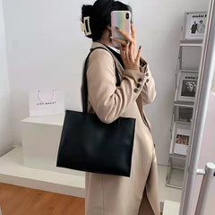Large-Capacity Women's Shoulder Tote Bag Solid Texture