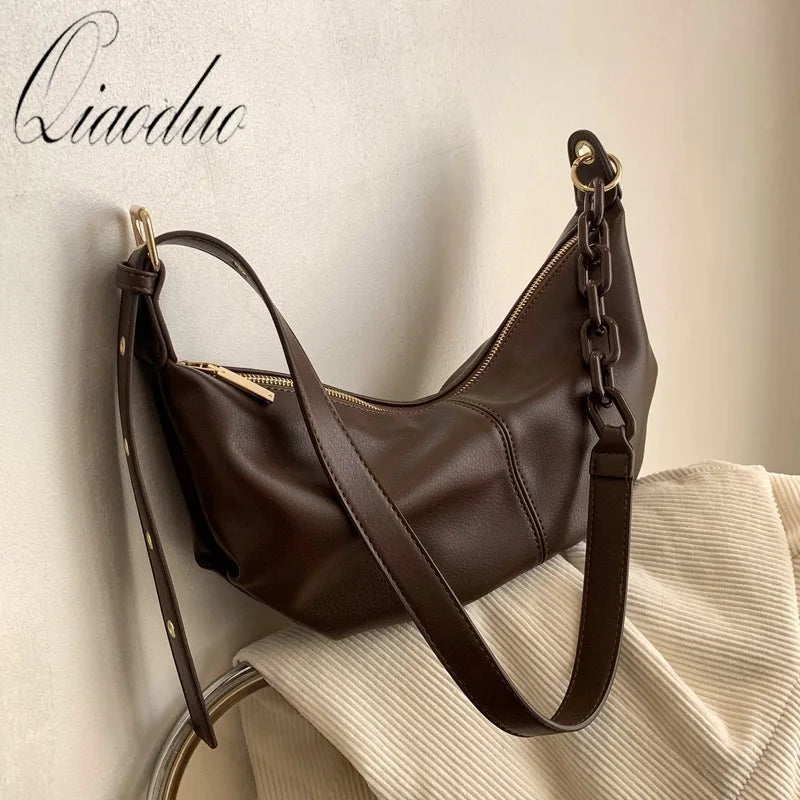 Qiaoduo Women Large Capacity Messenger Bag Soft PU Leather Solid Color