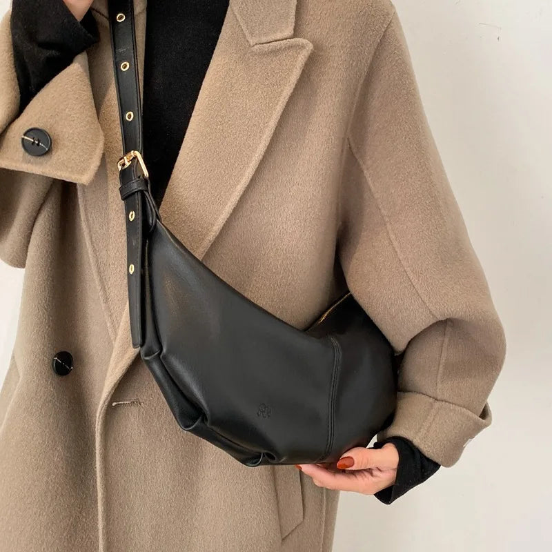 Qiaoduo Women Large Capacity Messenger Bag Soft PU Leather Solid Color