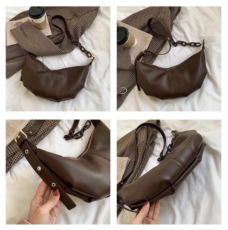 Qiaoduo Women Large Capacity Messenger Bag Soft PU Leather Solid Color
