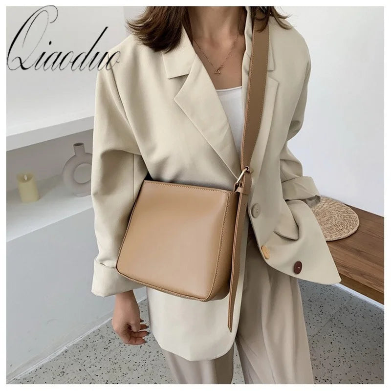 Qiaoduo Vintage PU Leather Bucket Bag Crossbody Shoulder Bags