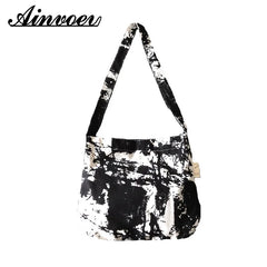 Vintage Linen Crossbody Bag Harajuku Print Large Capacity School Pouch