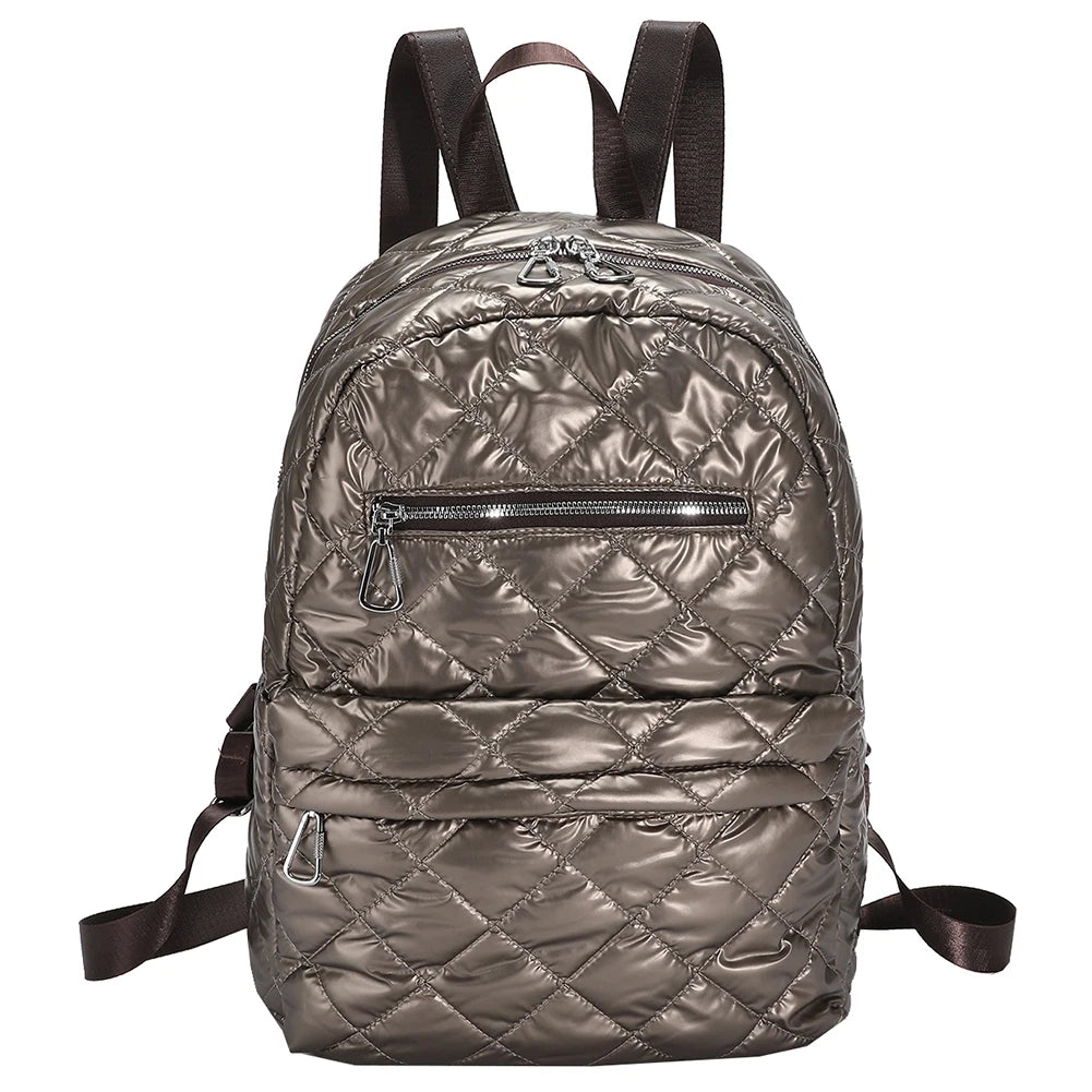Quilted Cotton-Padded Backpack Nylon Rhombic Lattice Women's Bag