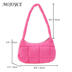 Quilted Shoulder Bag Casual Check Women Hand Bags Winter Warm Soft