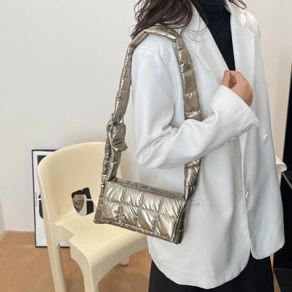Quilted Shoulder Bag Casual Buckle Nylon Flap