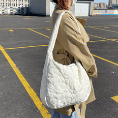 Quilted Women Tote Handbag Large Capacity Pleated Bubble Top-handle Bag Cotton P