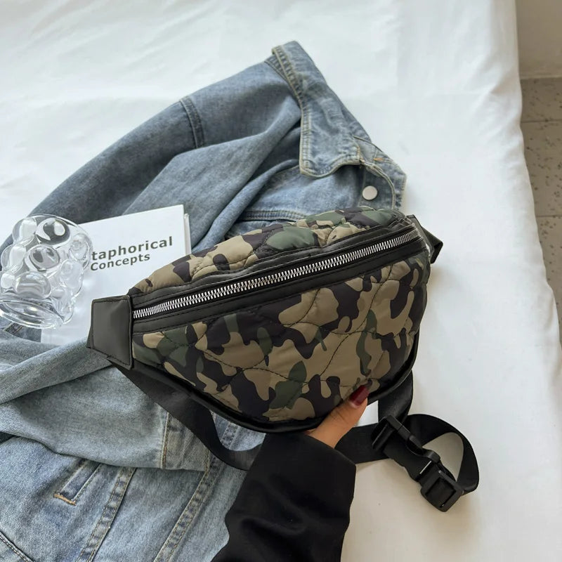 Quilted Women Waist Pack Cotton Padded Nylon Female Fanny Pack