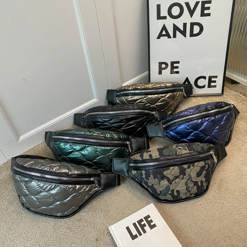 Quilted Women Waist Pack Cotton Padded Nylon Female Fanny Pack