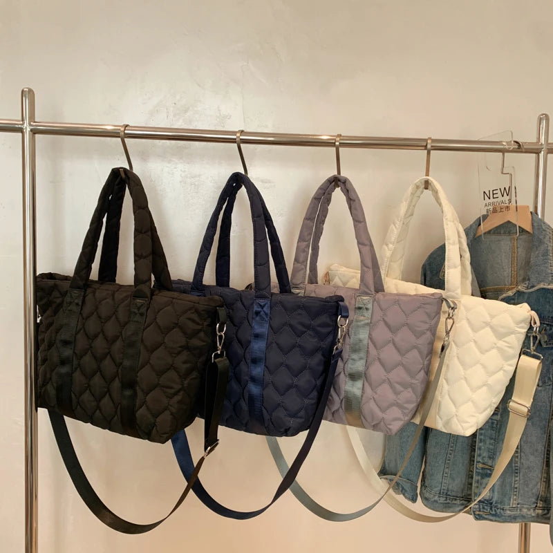 Quilted Women Bag Nylon Large Tote for Ladies Big Shoulder Side Bags