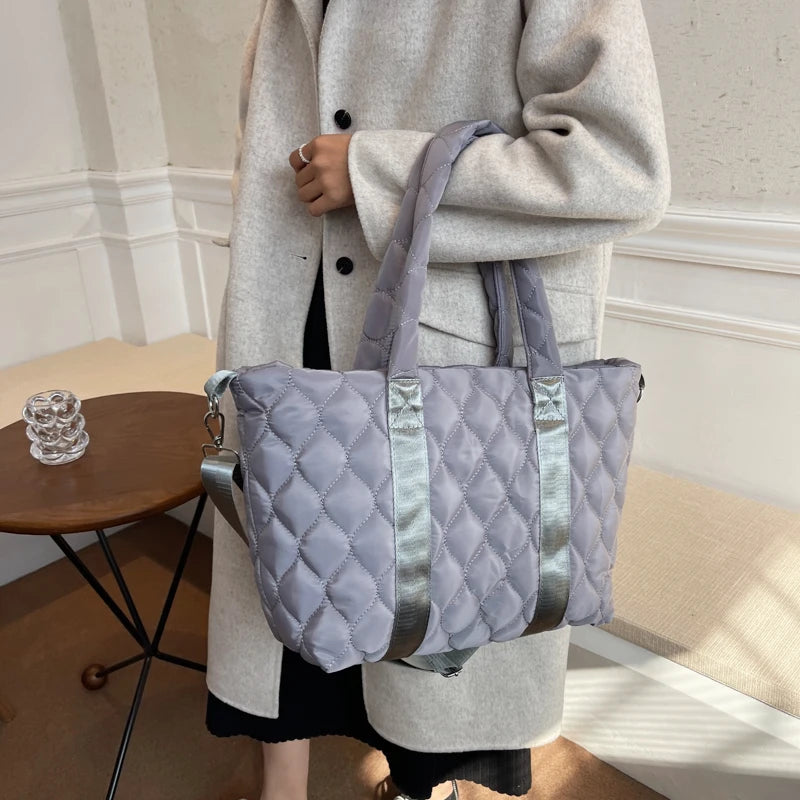 Quilted Women Bag Nylon Large Tote for Ladies Big Shoulder Side Bags