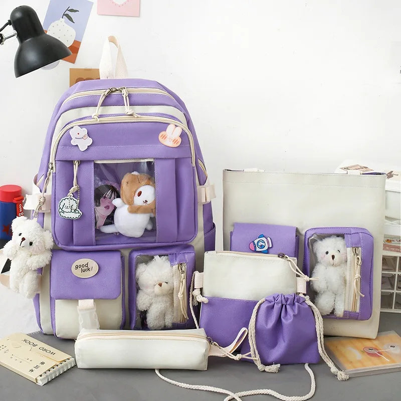 4-Piece Teenagers School Backpack Set Large Capacity Boys Girls Shoulder Bag