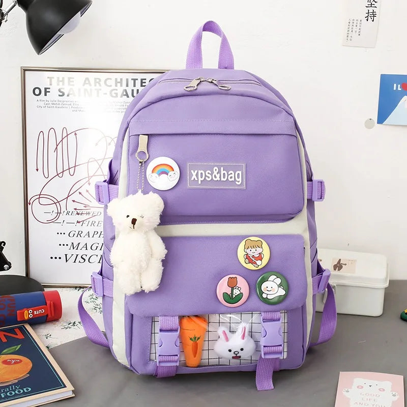 4-Piece Teenagers School Backpack Set Large Capacity Boys Girls Shoulder Bag