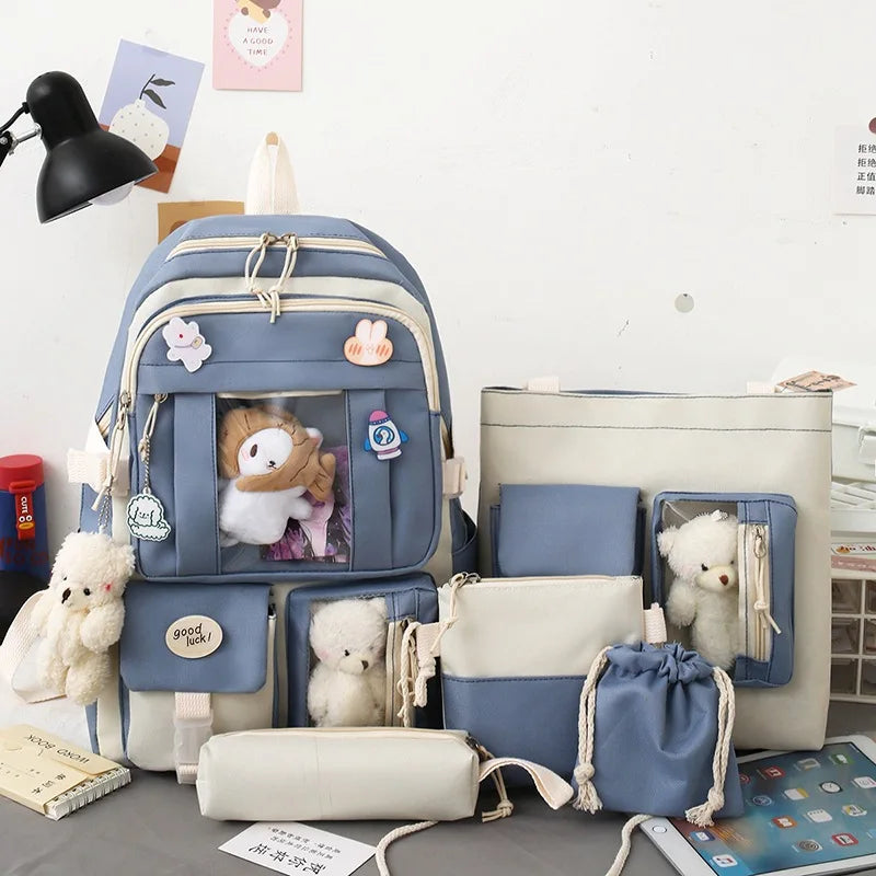 4-Piece Teenagers School Backpack Set Large Capacity Boys Girls Shoulder Bag