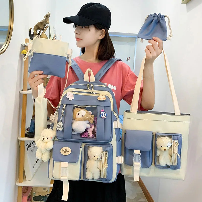 4-Piece Teenagers School Backpack Set Large Capacity Boys Girls Shoulder Bag