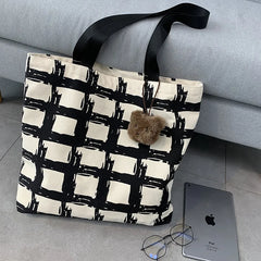 Women's Shoulder Bag Check Zipper Shopper Bag
