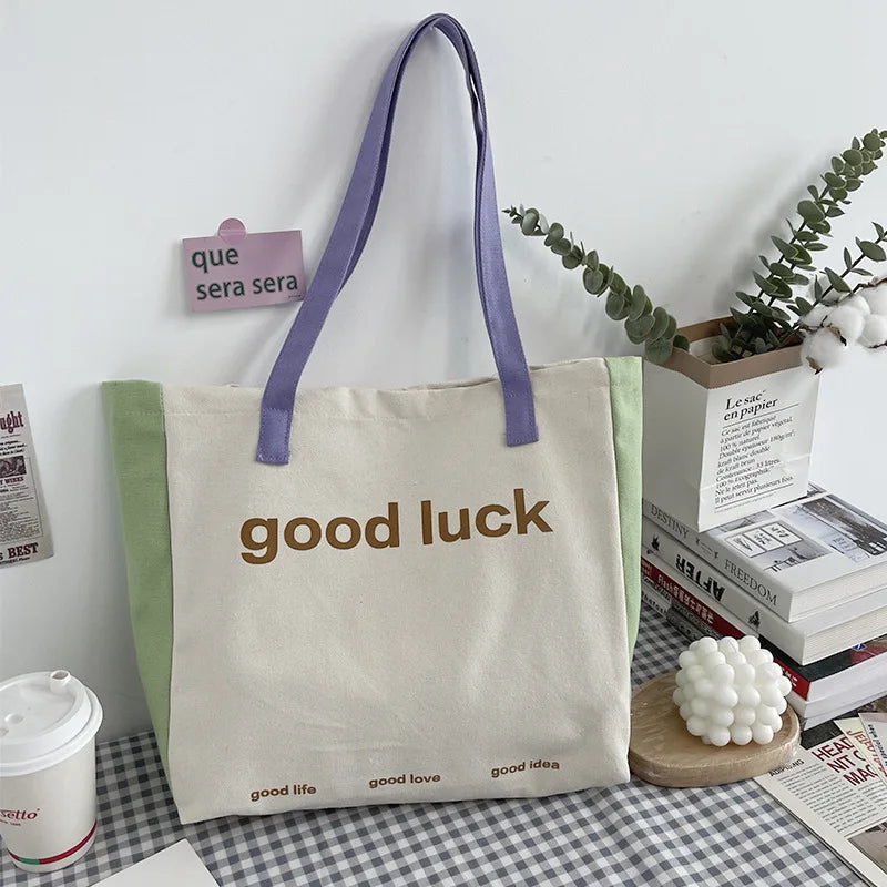 Canvas Women's Shoulder Bags Large Capacity Letter Print Casual Tote Bag