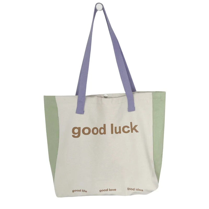 Canvas Women's Shoulder Bags Large Capacity Letter Print Casual Tote Bag