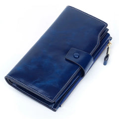 RFID Blocking Leather Women Wallet Lady Leather Purse Oil Wax Leather