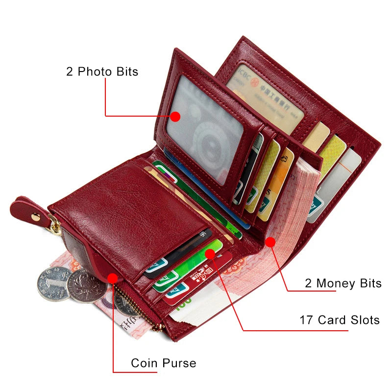 RFID Blocking Women Wallet Lady Leather Purse Coin Purse