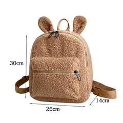 Rabbit Backpack Fluffy Plush School Bag With Bunny Ears Zipper-Open