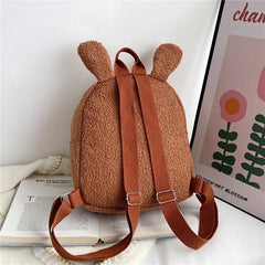 Rabbit Backpack Fluffy Plush School Bag With Bunny Ears Zipper-Open