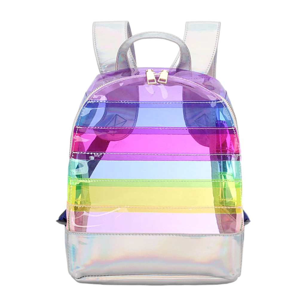 Rainbow Clear Backpack Women Backpacks Multi-Pocket Purse See-through