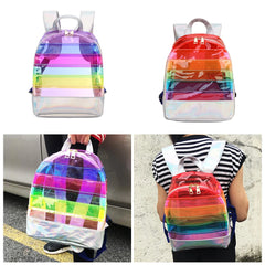 Rainbow Clear Backpack Women Backpacks Multi-Pocket Purse See-through