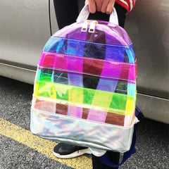 Rainbow Clear Backpack Women Backpacks Multi-Pocket Purse See-through