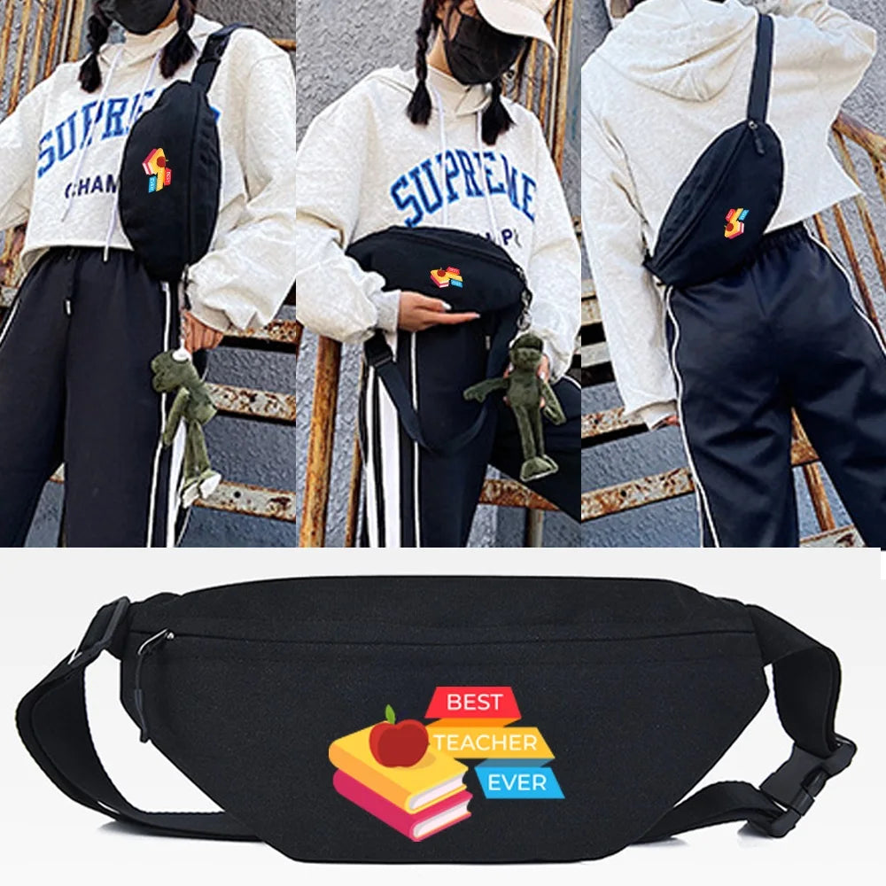 Large Capacity Rainbow Print Waist Bag Unisex Fanny Pack Street Chest Bag