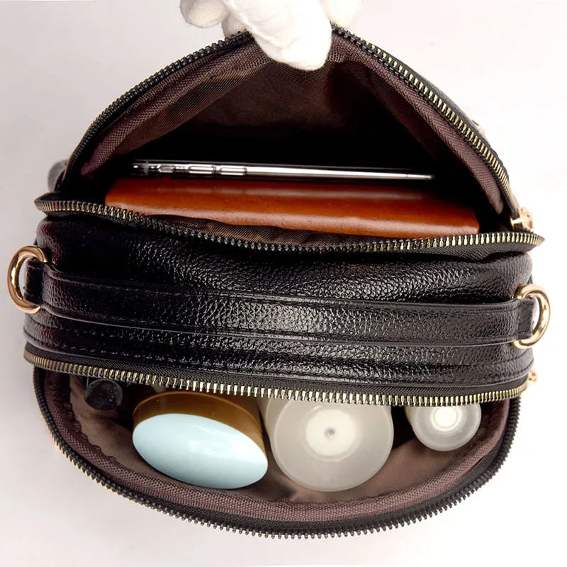 Black Leather Crossbody Bag for Women