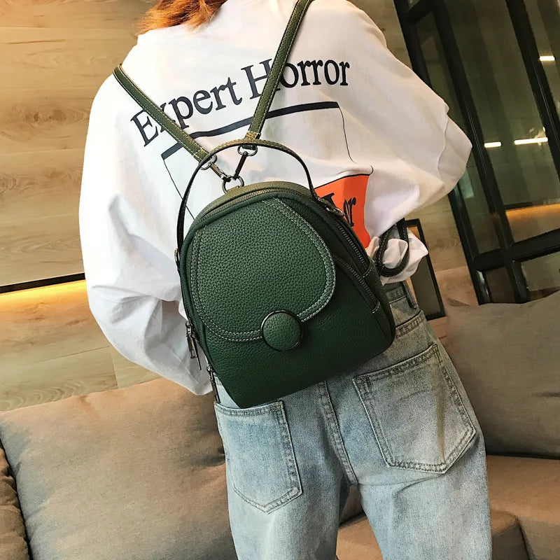 Women's Mini Pu Leather Shoulder Bags Backpack Brown Green