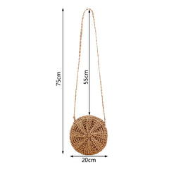 Rattan Woven Round Straw Beach Bag Tassel Khaki Beige
