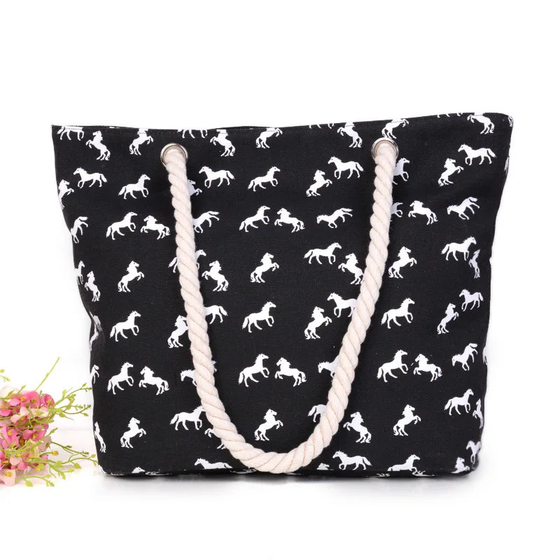 Women's Horse Print Canvas Shoulder Bag