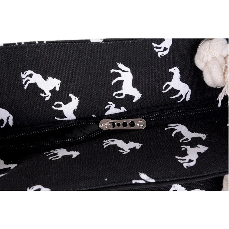 Women's Horse Print Canvas Shoulder Bag