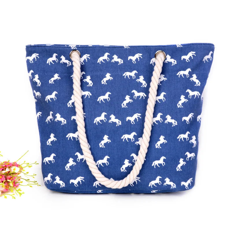 Women's Horse Print Canvas Shoulder Bag