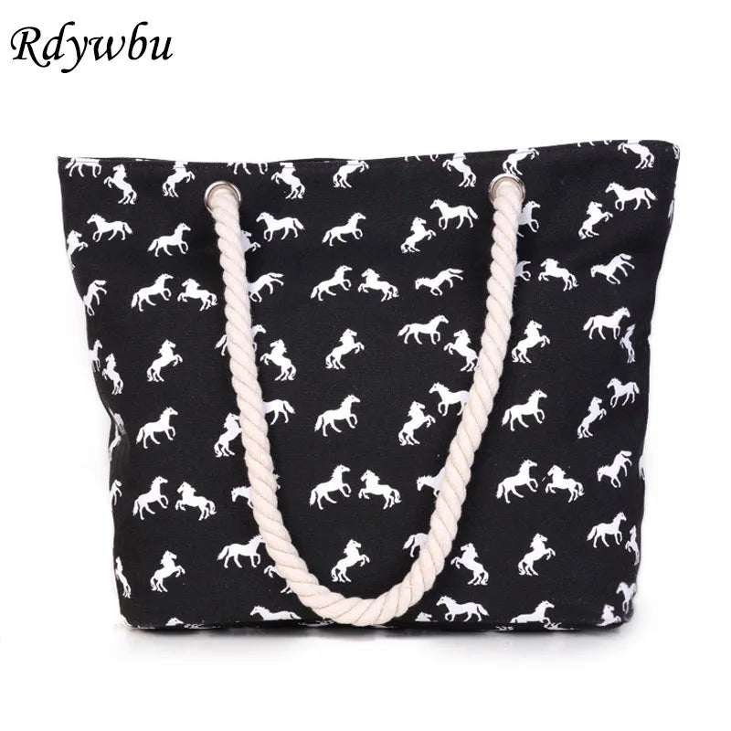 Women's Horse Print Canvas Shoulder Bag