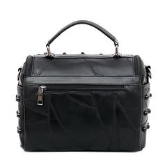 Real Split Leather Messenger Bag Rivet Skull Tote Handbag