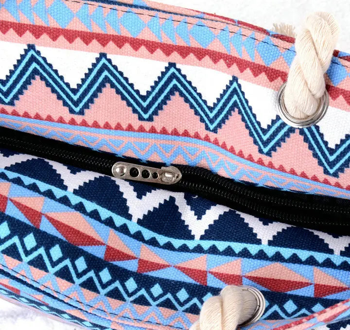 Women Ethnic Striped Bohemian Canvas Tote Bag B64045