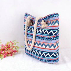 Women Ethnic Striped Bohemian Canvas Tote Bag B64045