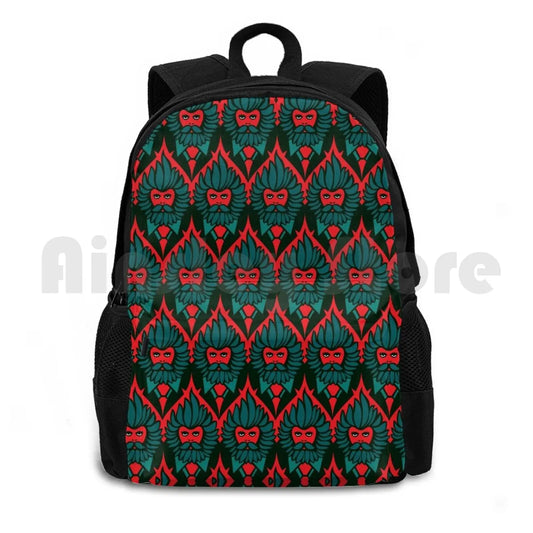 Red Beardies Outdoor Hiking Backpack Waterproof Camping Travel Baroque Flowers