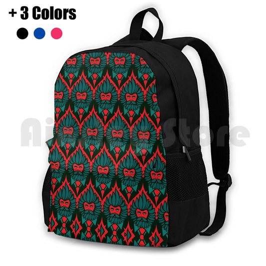 Red Beardies Outdoor Hiking Backpack Waterproof Camping Travel Baroque Flowers