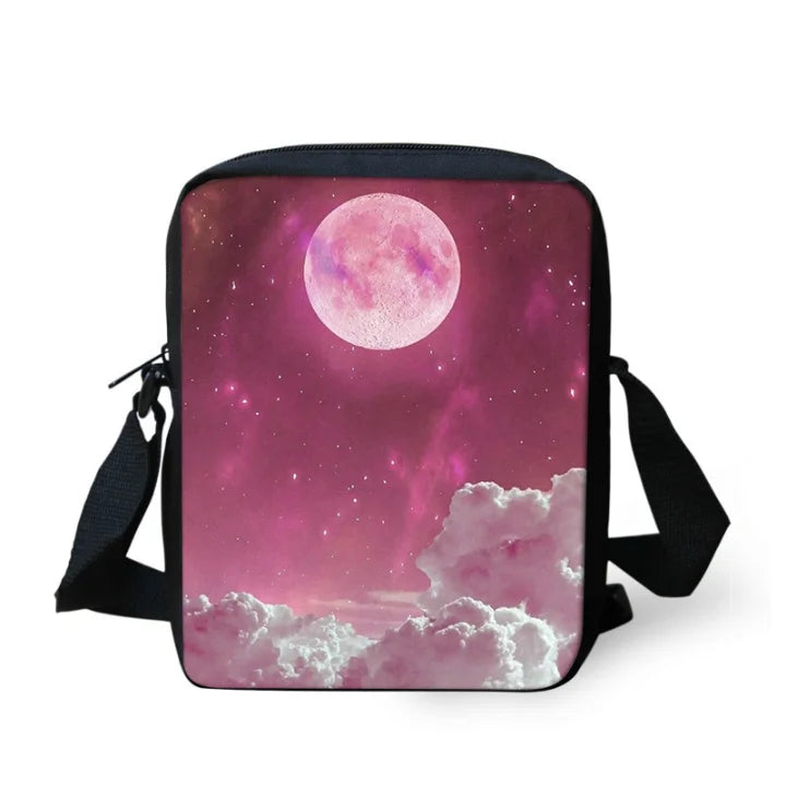 Red Clouds Galaxy 3D Printing Mini Messenger Bag Girls Boys Women