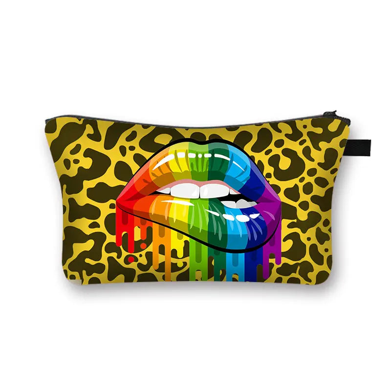 Red Lip 3D Printing Makeup Bags Multicolor Pattern Girls Cosmetics Pouchs