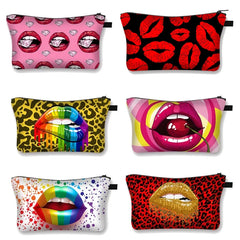 Red Lip 3D Printing Makeup Bags Multicolor Pattern Girls Cosmetics Pouchs